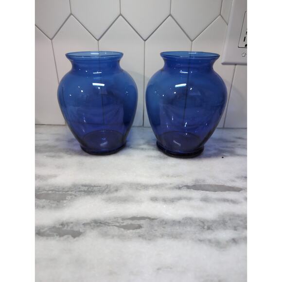 Cobalt Blue Glass Flower Vase Pair, 7.5" Height, Ginger Jar Set, Wedding Decor - Picture 3 of 9
